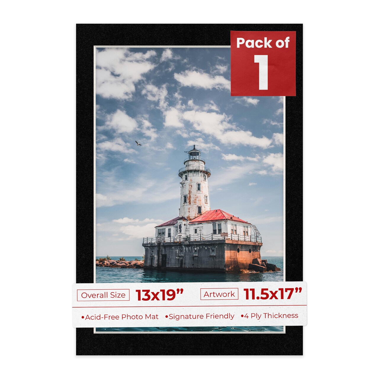 Black with Black Core Mat Board for 13x19 Frames - Fits 11.5x17 Photos